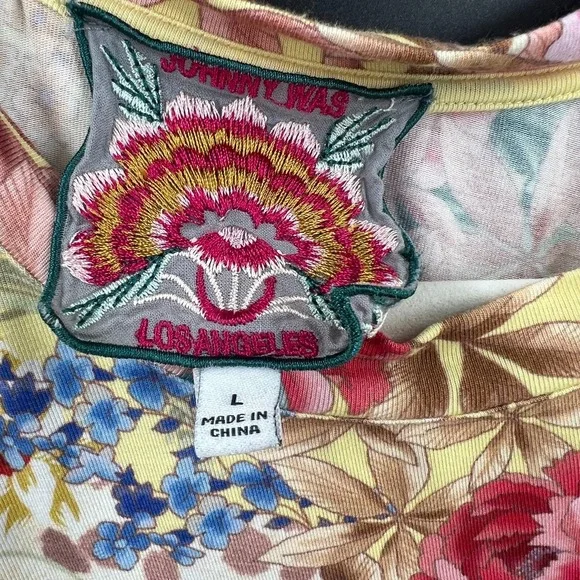 Johnny Was Wildflower Leopard Floral Swing Tee Boho Cottagecore Top Bamboo L - Picture 5 of 10